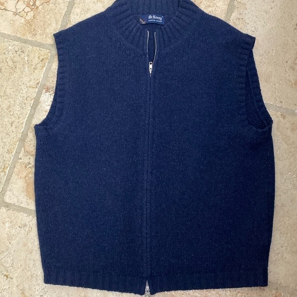 Mens sweater vest Sz XL Lambswool zip up zip down. Unisex Navy blue Vintage warm - Picture 1 of 10